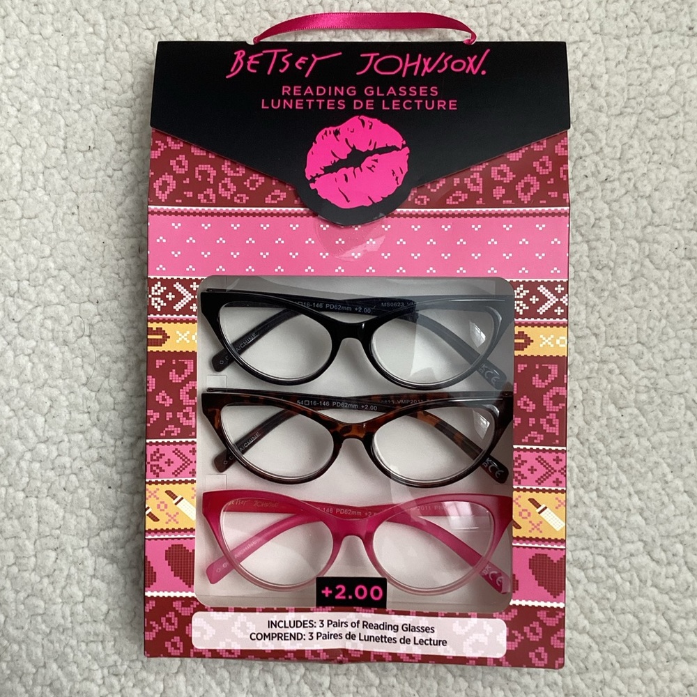 Betsey Johnson Cat Eye Reading Glasses, 3 pack,  2.50 NIB